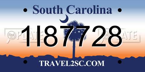 1I87728 South Carolina License Plate