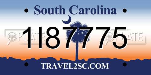 1I87775 South Carolina License Plate