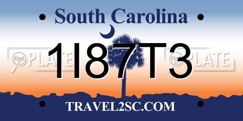 1I87T3 South Carolina License Plate