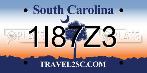 1I87Z3 South Carolina License Plate