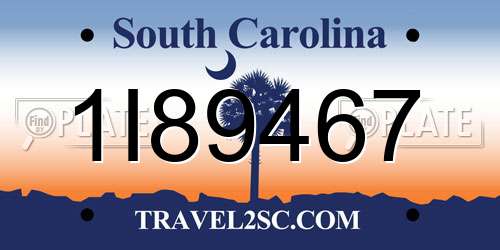 1I89467 South Carolina License Plate