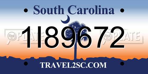 1I89672 South Carolina License Plate