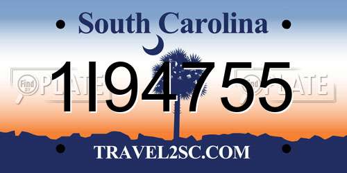 1I94755 South Carolina License Plate