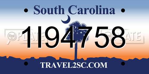 1I94758 South Carolina License Plate