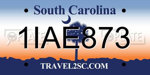 1IAE873 South Carolina License Plate
