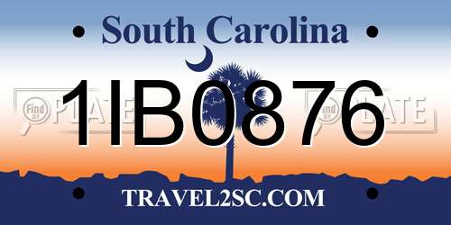 1IB0876 South Carolina License Plate