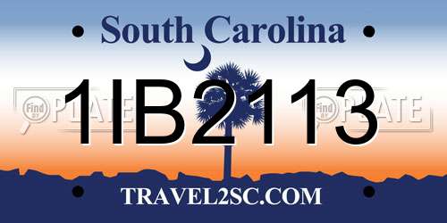 1IB2113 South Carolina License Plate