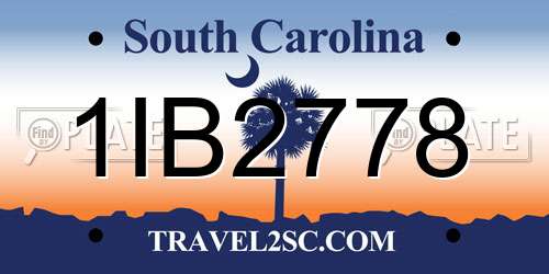 1IB2778 South Carolina License Plate