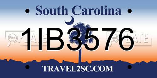 1IB3576 South Carolina License Plate