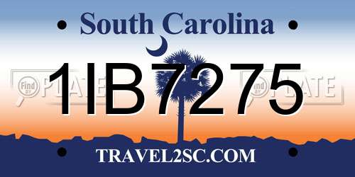 1IB7275 South Carolina License Plate