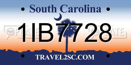 1IB7728 South Carolina License Plate