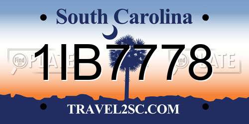 1IB7778 South Carolina License Plate