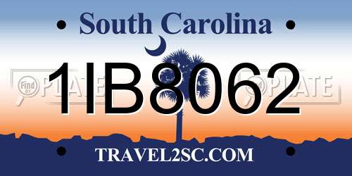 1IB8062 South Carolina License Plate