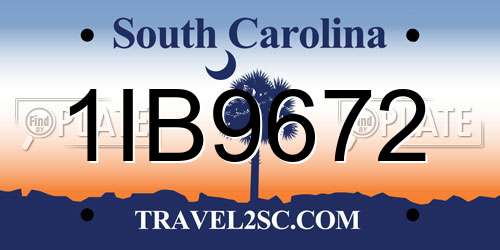 1IB9672 South Carolina License Plate