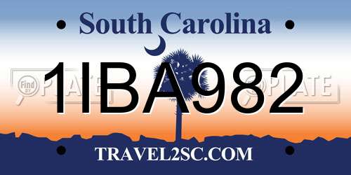 1IBA982 South Carolina License Plate