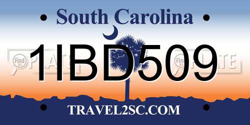 1IBD509 South Carolina License Plate