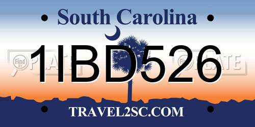 1IBD526 South Carolina License Plate