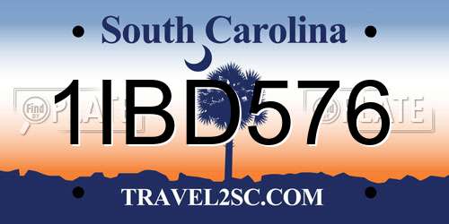 1IBD576 South Carolina License Plate