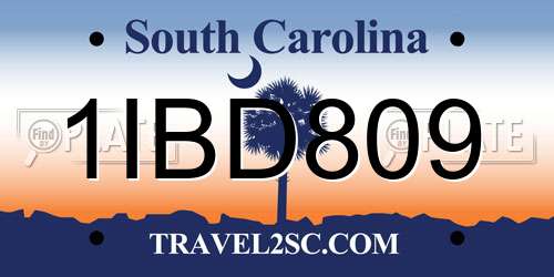 1IBD809 South Carolina License Plate