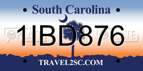1IBD876 South Carolina License Plate