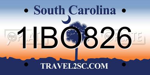 1IBO826 South Carolina License Plate