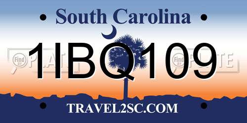 1IBQ109 South Carolina License Plate
