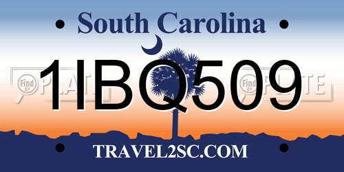 1IBQ509 South Carolina License Plate