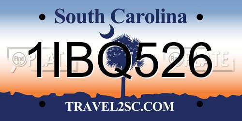 1IBQ526 South Carolina License Plate
