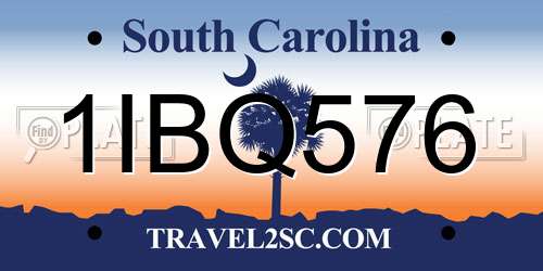 1IBQ576 South Carolina License Plate