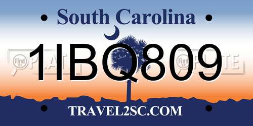 1IBQ809 South Carolina License Plate