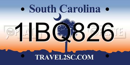 1IBQ826 South Carolina License Plate