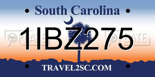1IBZ275 South Carolina License Plate