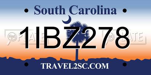 1IBZ278 South Carolina License Plate