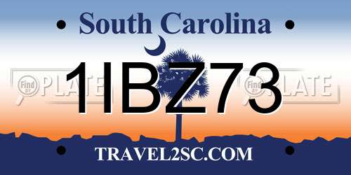1IBZ73 South Carolina License Plate