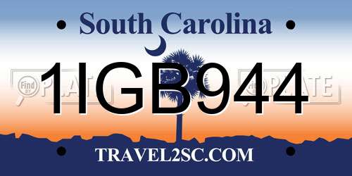 1IGB944 South Carolina License Plate