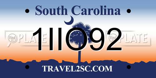1IIO92 South Carolina License Plate