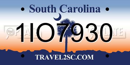 1IO7930 South Carolina License Plate