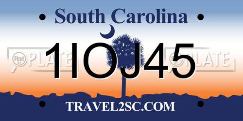 1IOJ45 South Carolina License Plate