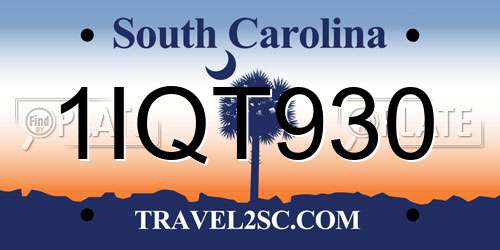 1IQT930 South Carolina License Plate