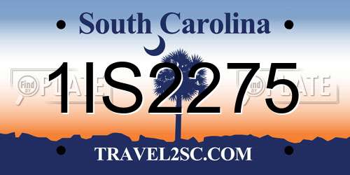 1IS2275 South Carolina License Plate