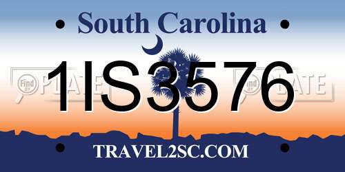 1IS3576 South Carolina License Plate