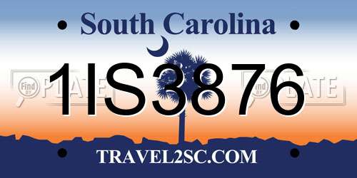 1IS3876 South Carolina License Plate