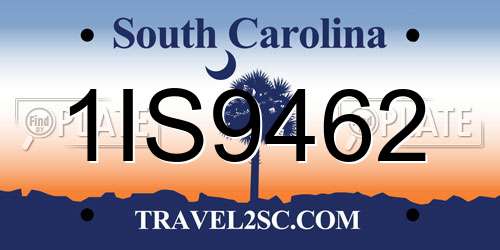 1IS9462 South Carolina License Plate