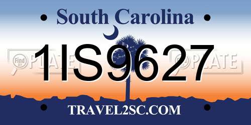 1IS9627 South Carolina License Plate