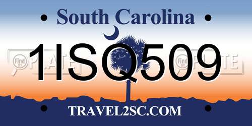 1ISQ509 South Carolina License Plate