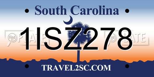 1ISZ278 South Carolina License Plate
