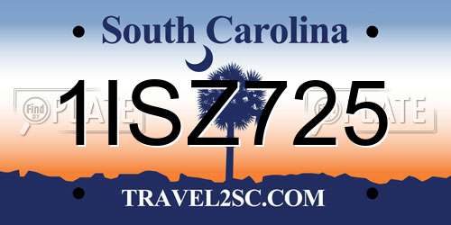 1ISZ725 South Carolina License Plate