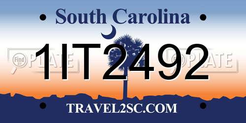1IT2492 South Carolina License Plate