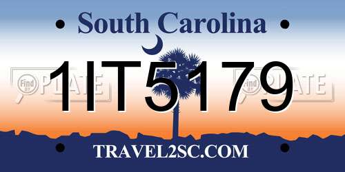1IT5179 South Carolina License Plate