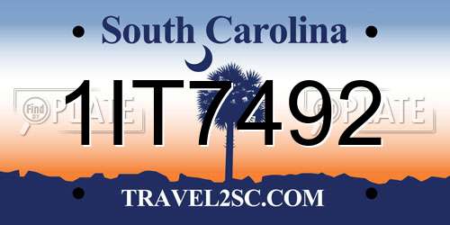 1IT7492 South Carolina License Plate